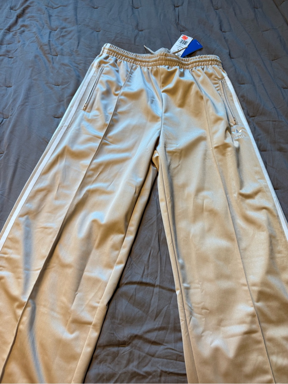 adidas Gold Track Pants with White Side Stripes